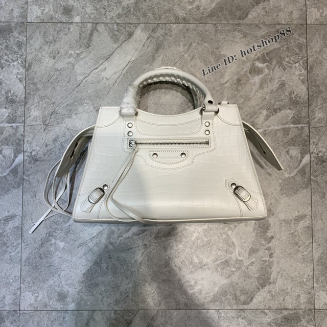 Balenciaga專櫃爆款鱷魚紋白色手袋手提包 638511 巴黎世家中號Neo Classic機車包 fyj1459